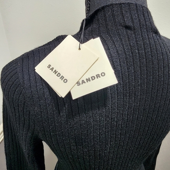 🔥 Sandro-Paris Ruched Wool Blend Midi Leg Slit Long Sleeve Sweater Dress - Picture 14 of 15